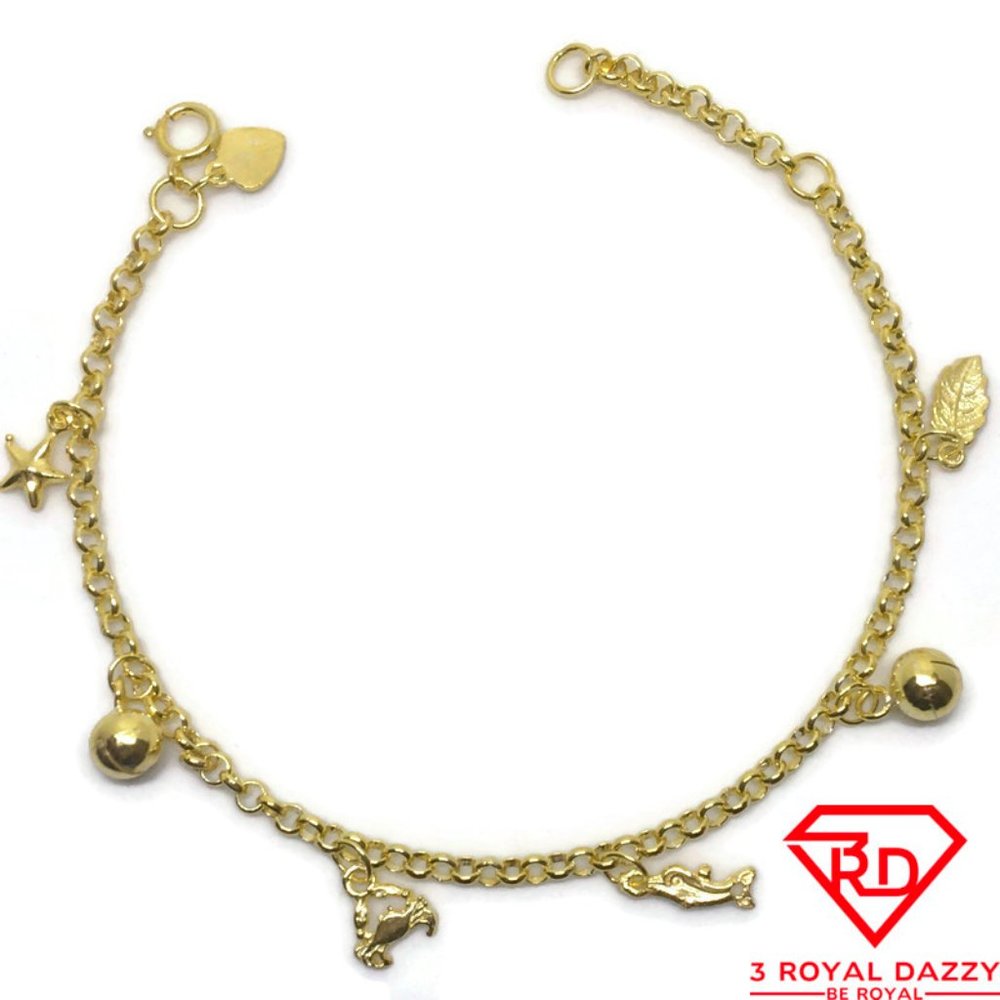 Dangling charm 8 inch Bracelet 999 Yellow Gold